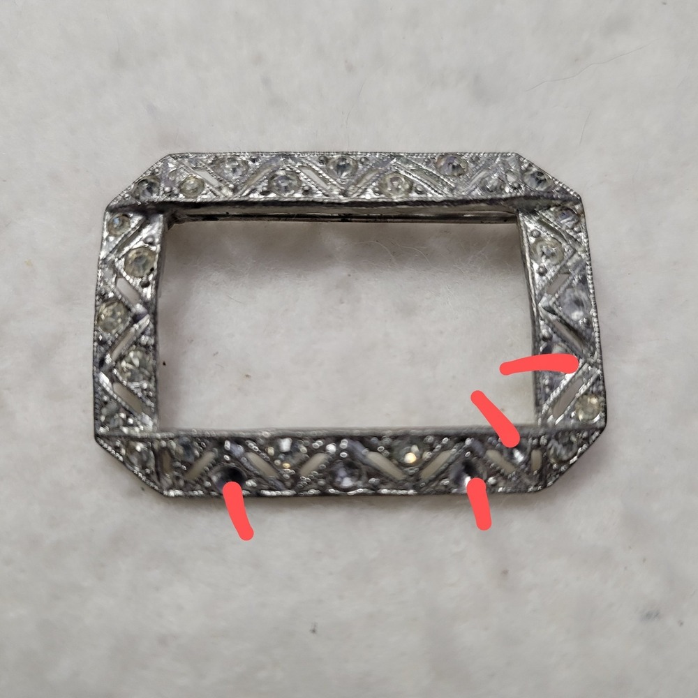 Vintage Antique CORO Signed Silver Tone Art Deco Rectangle Rhinestone 1.5" AS IS - Picture 6 of 6